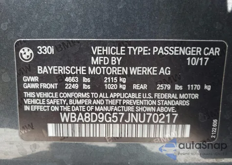 2018 BMW 330I xDrive from USA, damaged, VIN WBA8D9G57JNU70217